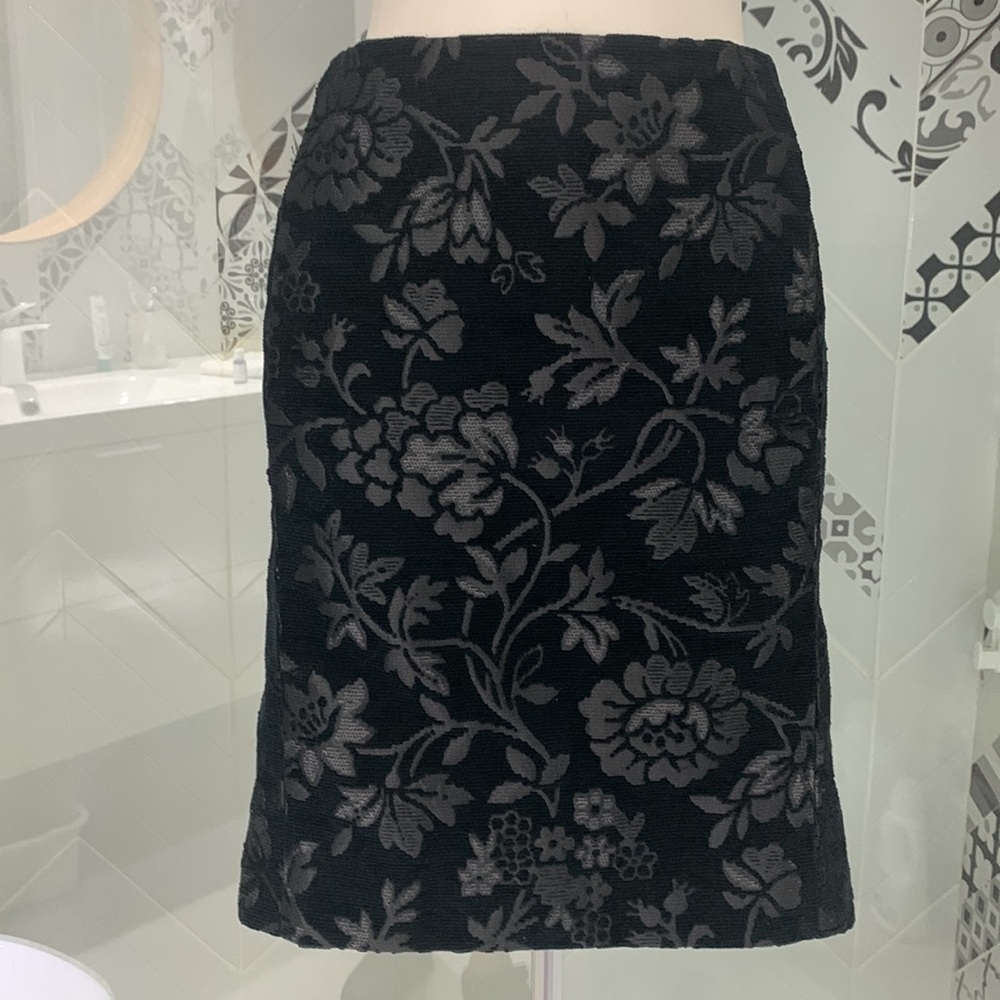 Stunning VTG Tevrow + Chase Cotton Blend Jacquard Black Pencil Skirt